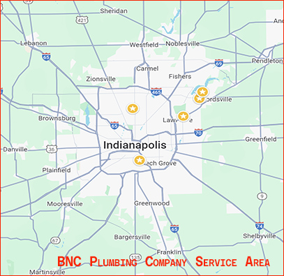 Water heater service area map Indianapolis BNC Plumbing Company coverage